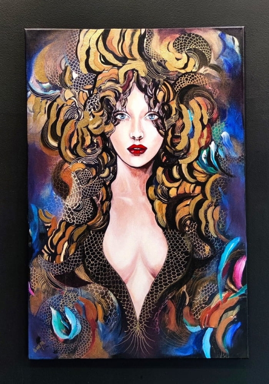 Goldiva Tokage, 60x90 cm, technika mieszana, obraz Maggie Piu, black wall.jpg