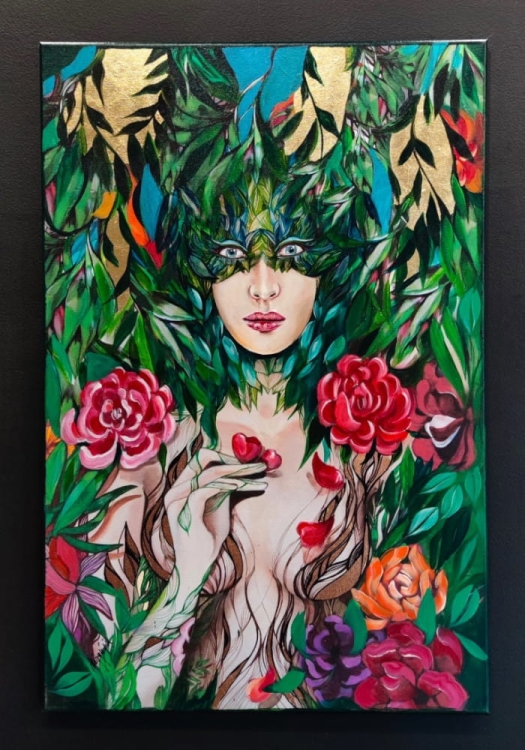 Chloris, 60x90 cm, technika mieszana, Maggie Piu, black wall.jpg