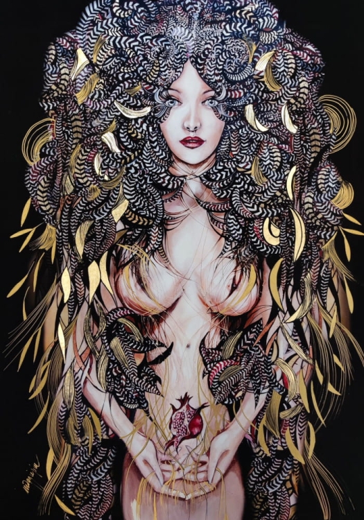 Lady Mida Black I, 50x70 cm plakat zdobiony GOLD, v2.jpg