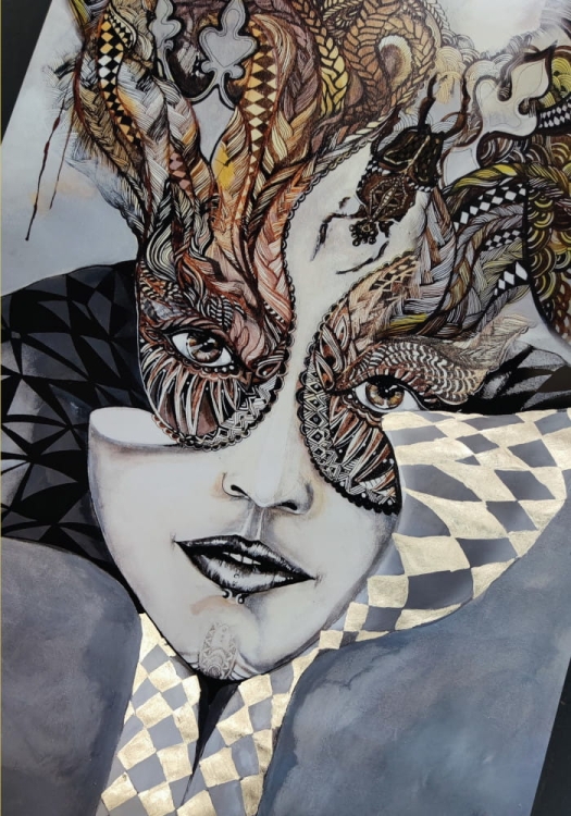 Królowa Margot Silver, plakat zdobiony 50x70, perspective & details.jpg