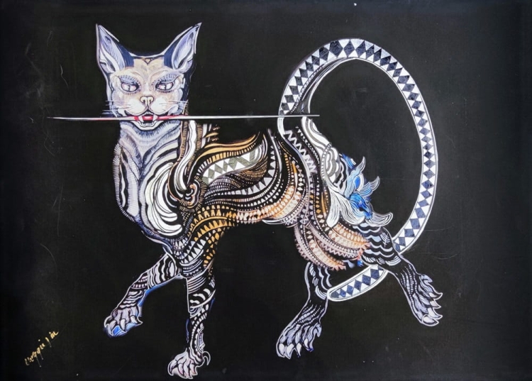 Maggie Black Cat z głowa należy do kota, 70x50 cm, plakat zdobiony.jpg