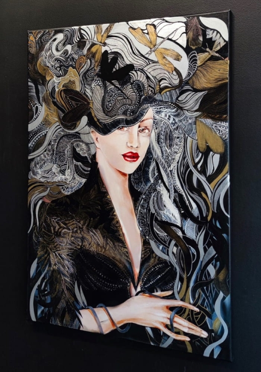 Igły Aleksandra, 70x100 cm, technika mieszana, black wall, right perspective.jpg
