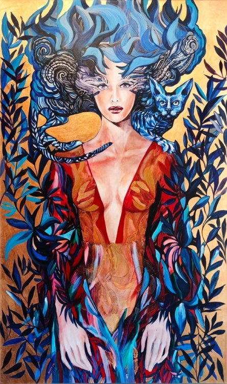 Aoi Neko, 90x150 cm, technika mieszana, Maggie Piu.jpg