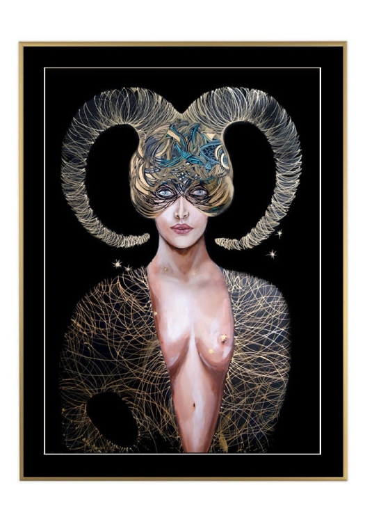Koziorożec, 50x70 cm, czarne passe-partout 5 cm, rama złota 60x80 cm.jpg