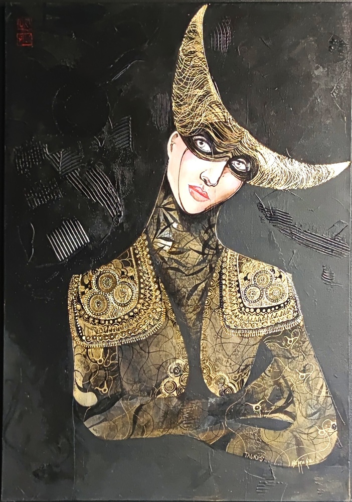 Byk, 70x100 cm, akryl na płótnie, Maggie Piu, 2026