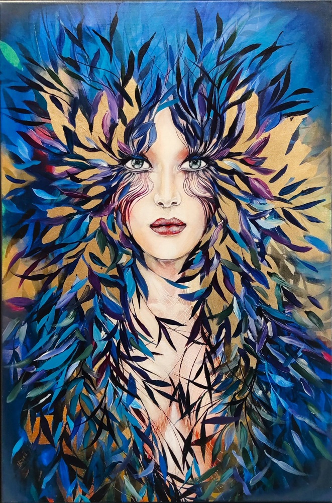 Lady Ha II, obraz 60x90 cm, technika mieszana, Maggie Piu