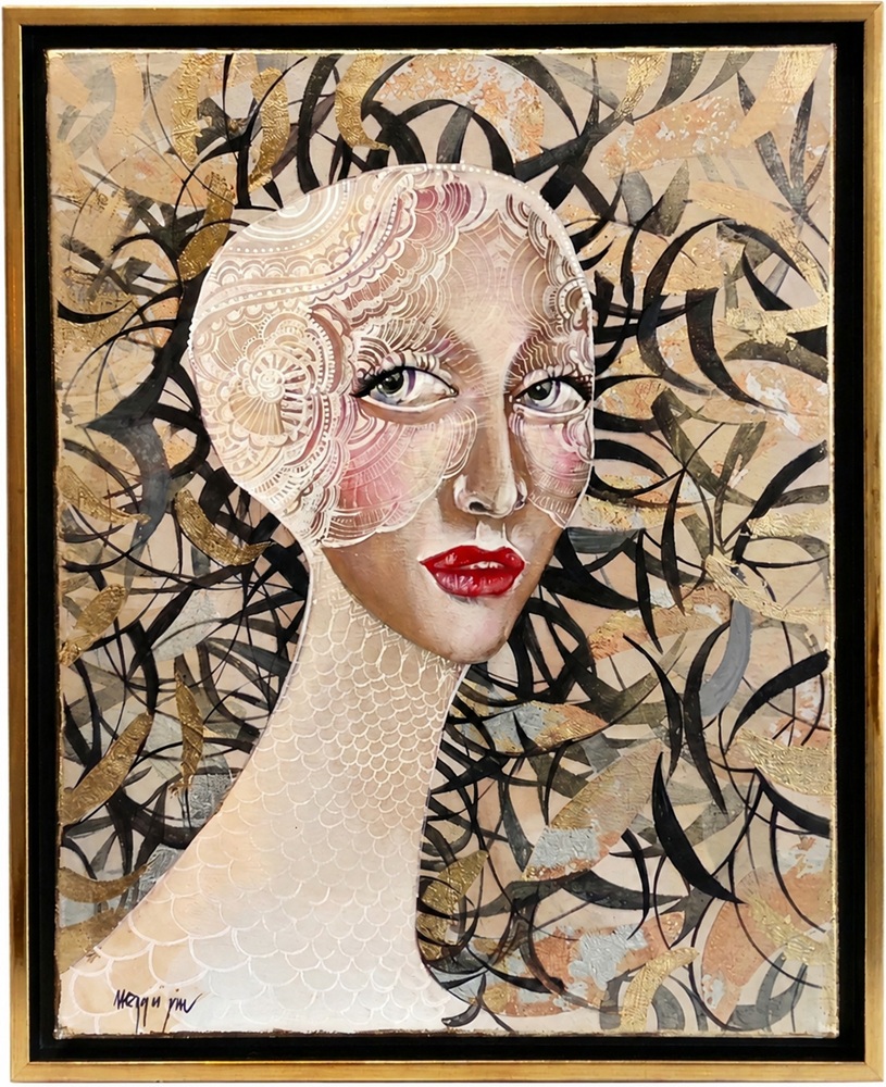 Leukotea, 40x50 cm, akryl na plótnie, Maggie Piu, obraz w ramie american box 44x54, board