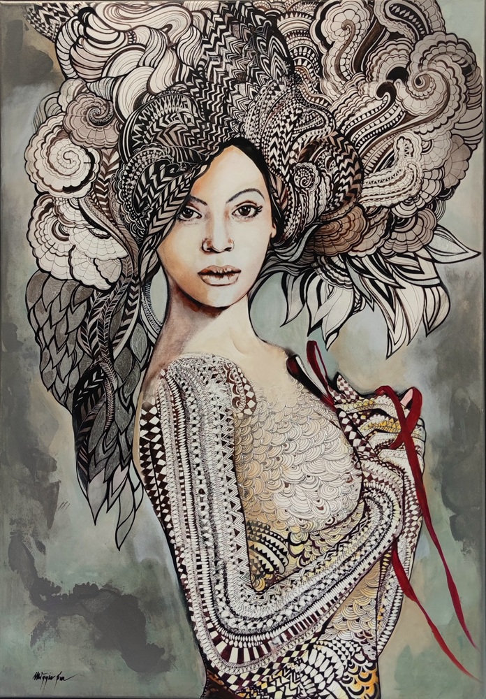 Madame Butterfly Czuje Miętę, 70x100 cm, technika mieszana, Maggie Piu