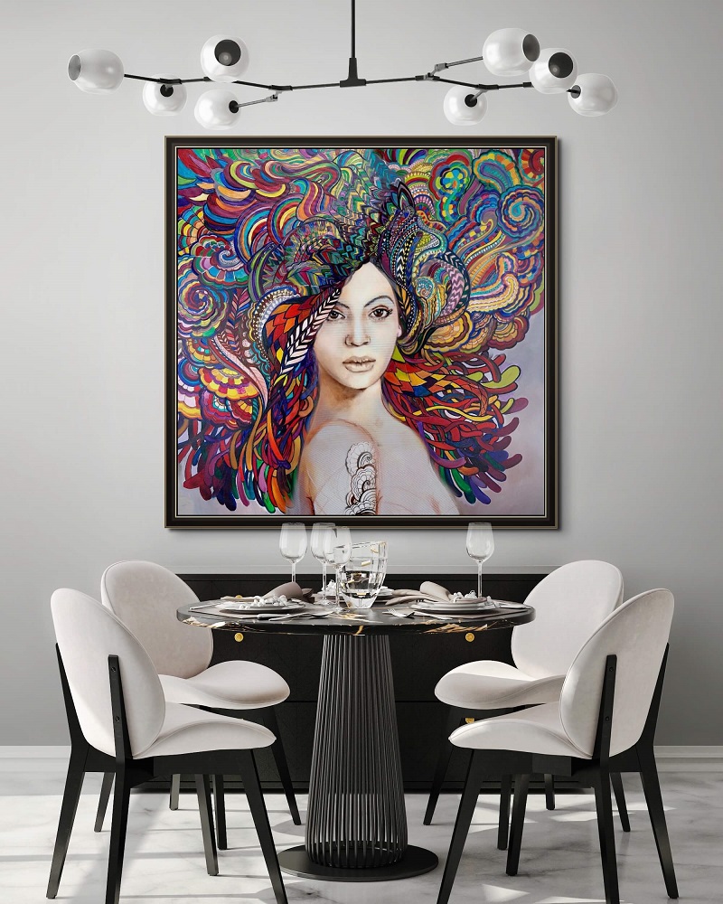 Madame Butterfly Multicolor 120x120 cm giclee - technika mieszana