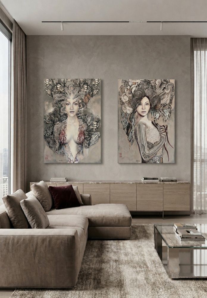 obrazy Madame Butterfly, Freewolna Carmen - Taupe - 70x100 - technika mieszana - we wnętrzu