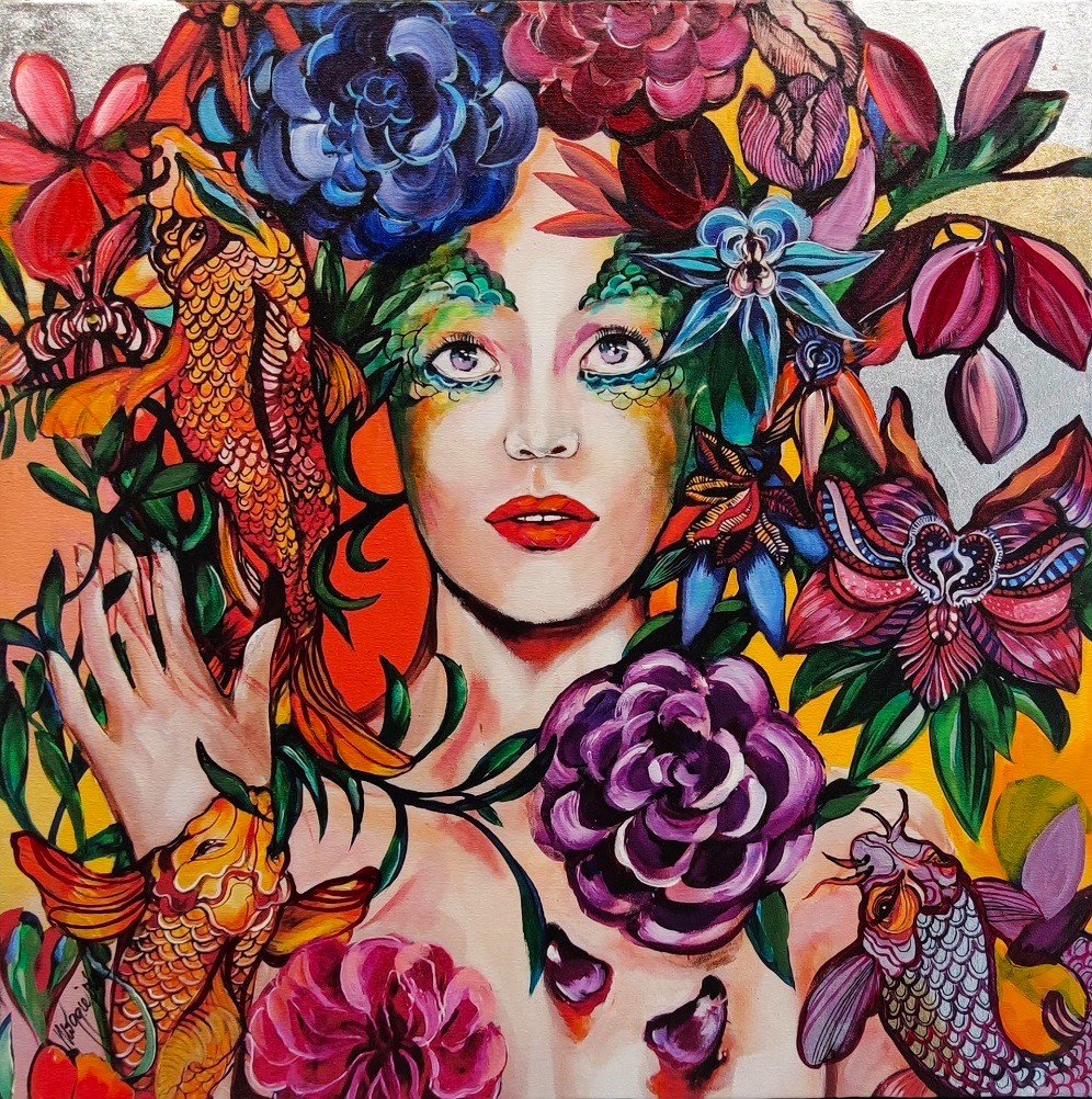 Raj Utracony, Ryby, 70x70 cm, obraz Maggie Piu, technika mieszana