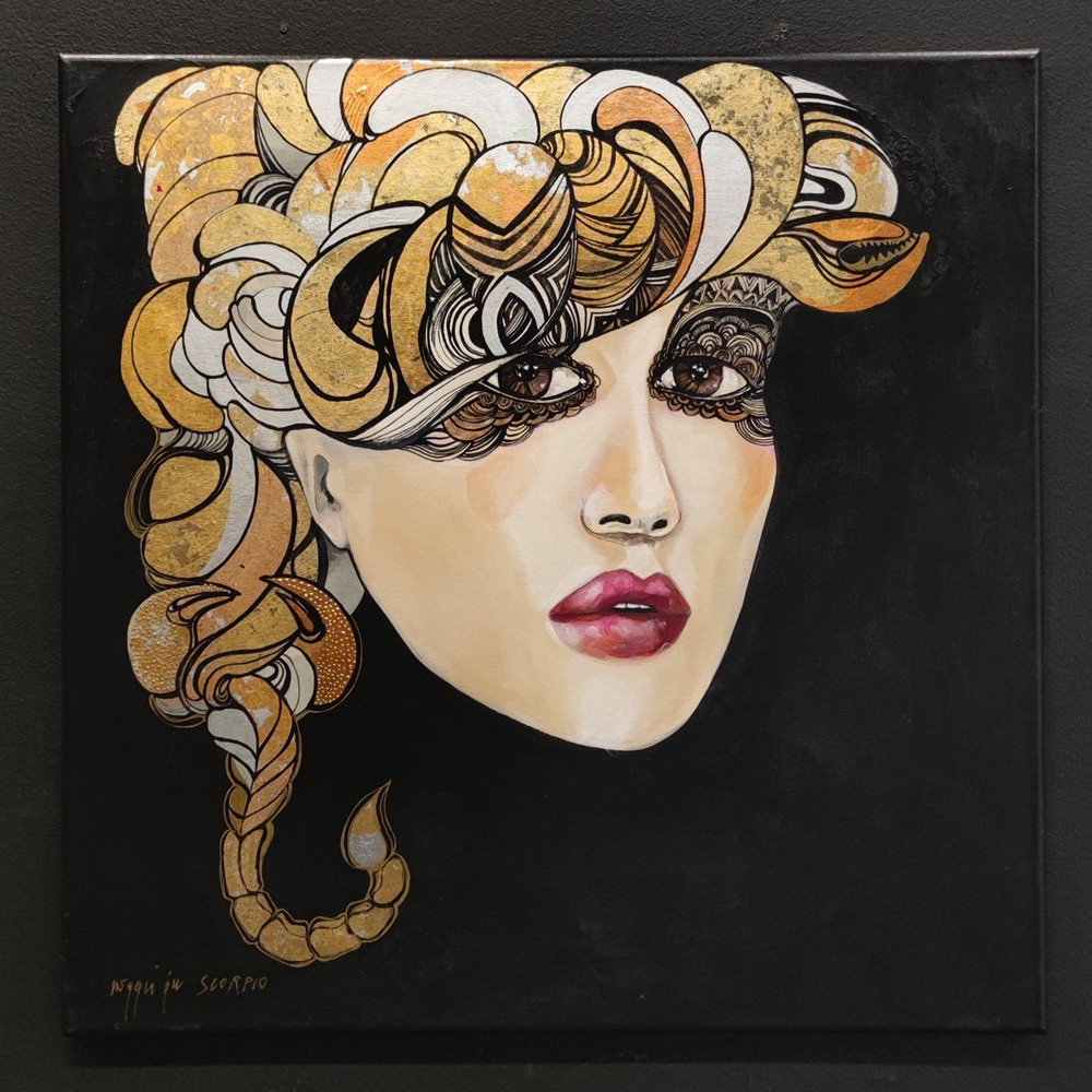 Skorpion, 60x60 cm, akryl na płótnie, Maggie Piu, black wall