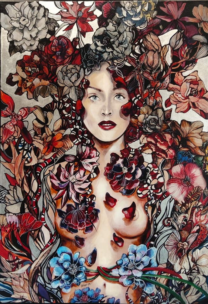 obraz Snejki Gucia Silver, 70x100 cm, technika mieszana, Maggie Piu